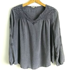 Luna Moon- Anthropologie Embroidered Sunwashed Top